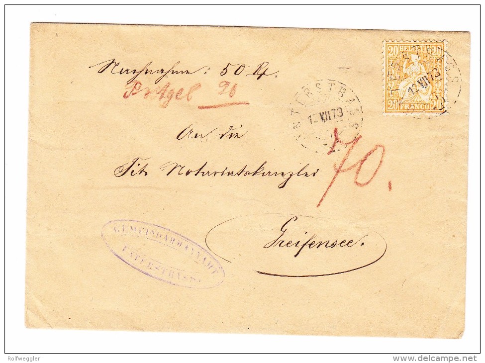 Heimat ZH UNTERSTRASS 12.7.1873 NN Brief Nach Greifensee Mit 20Rp Sitzende - Lettres & Documents