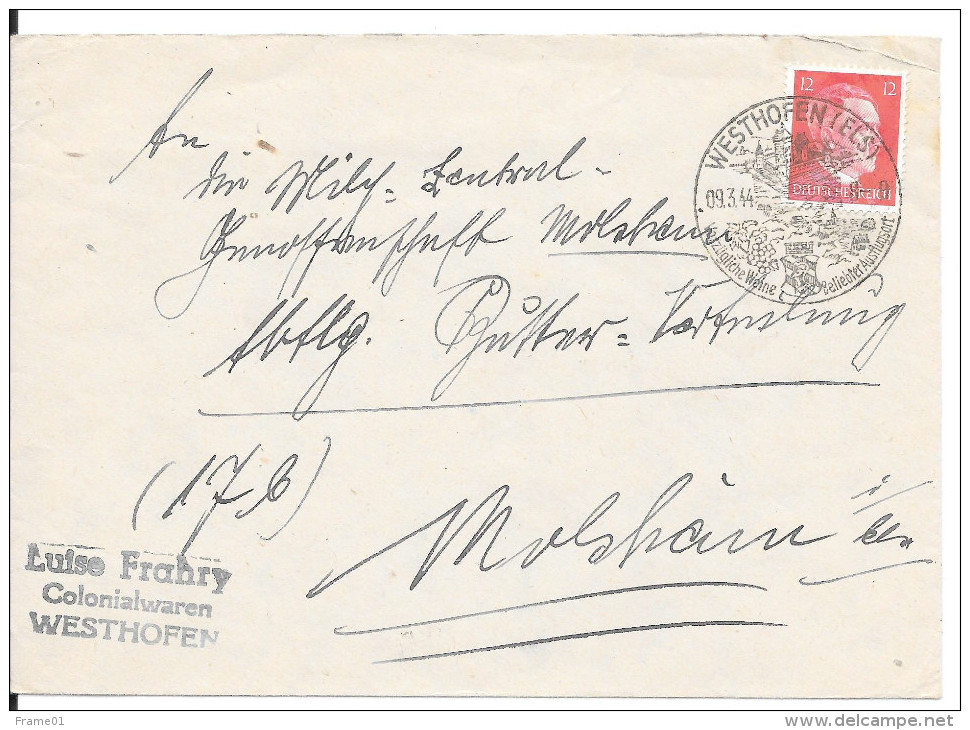 Westhofen / Westhoffen, Enveloppe 1944 --> Molsheim, Affr. 12pf Cachet De Propagande - Autres & Non Classés