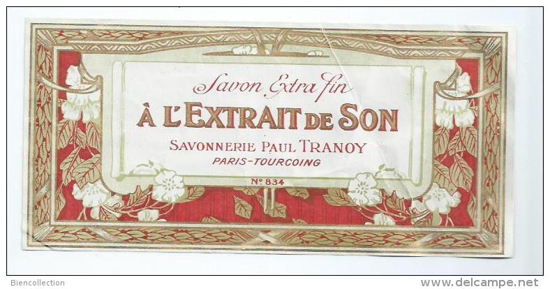 Etiquette Savon Extra Fin ,savonnerie Paul Pranoy Paris-Tourcoing (Nord): Format 18cm X 8.5cm - Etichette