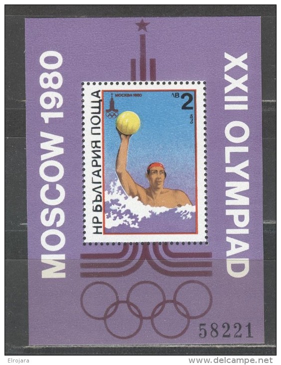 BULGARIA Block For The 1980 Olympic Games In Moscow Mint Without Hinge - Water-Polo