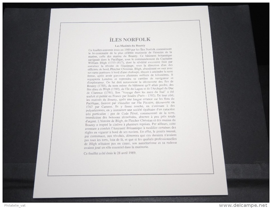 ILE NORFOLK - Bloc Luxe Avec Texte Explicatif - Belle Qualité - À Voir -  N° 11781 - Norfolk Island