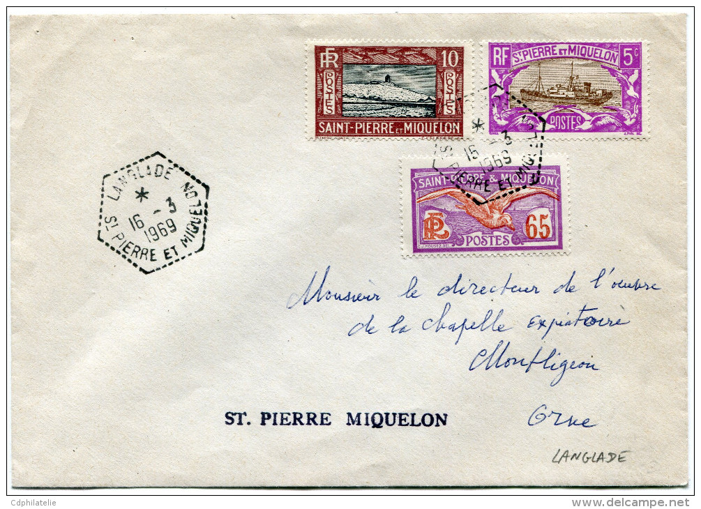 SAINT-PIERRE ET MIQUELON LETTRE DEPART LANGLADE 16-3-1969 ST PIERRE ET MIQUELON POUR LA FRANCE - Lettres & Documents