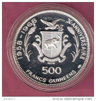 GUINEE 500 FRANCS 1970 SILVER PROOF SCARCE NEFERTITI KM25 - Guinée