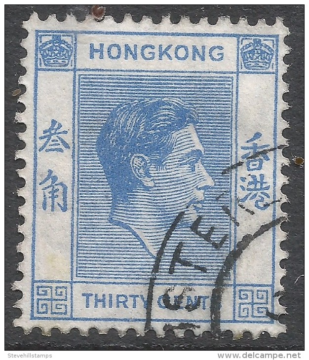 Hong Kong. 1938-52 KGVI. 30c Blue Used. P 14 SG 152 - Used Stamps