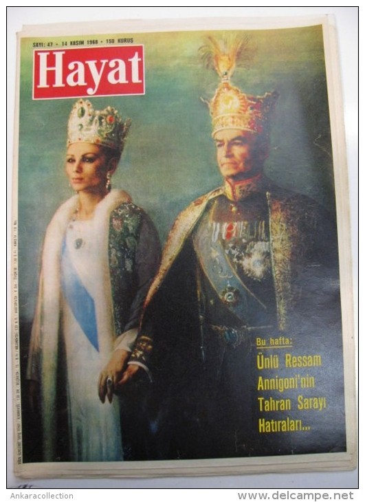 AC - REZA SHAH PAHLAVI & FARAH PAHLAVI OF IRAN 14 NOVEMBER1968 HAYAT MAGAZINE FROM TURKEY - Magazines