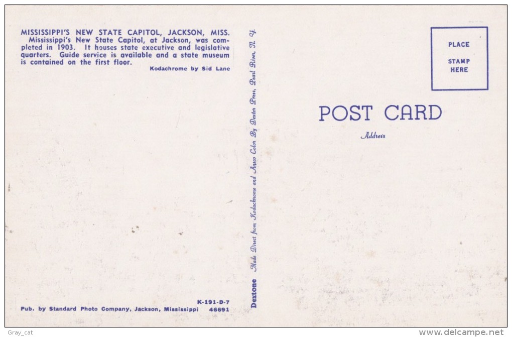MISSISSIPPI'S NEW STATE CAPITOL, JACKSON, 1950s Unused Postcard [16848] - Jackson