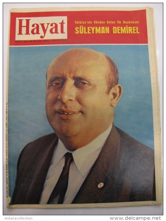 AC - SULEYMAN DEMIREL PRIME MINISTER OF TURKEY HAYAT MAGAZINE 15 SEPTEMBER 1966 - Magazines