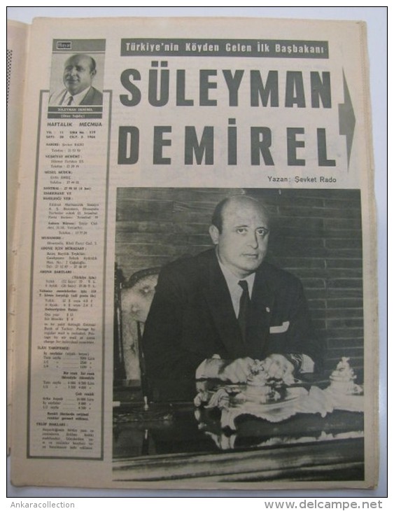 AC - SULEYMAN DEMIREL PRIME MINISTER OF TURKEY HAYAT MAGAZINE 15 SEPTEMBER 1966 - Magazines