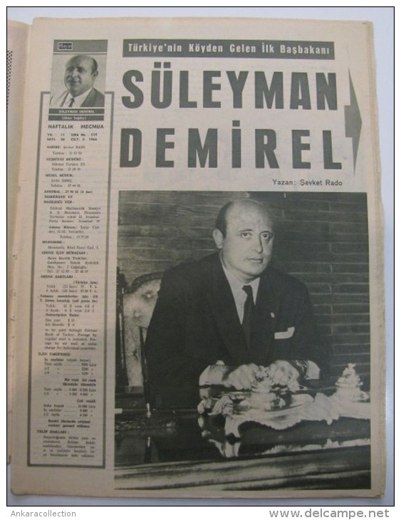 AC - SULEYMAN DEMIREL PRIME MINISTER OF TURKEY HAYAT MAGAZINE 15 SEPTEMBER 1966 - Revues & Journaux