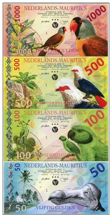 NETHERLAND MAURITIUS SET 4 UNC 50 100 500 1000 GULDEN 2016 FANCY POLYMER - Maurice