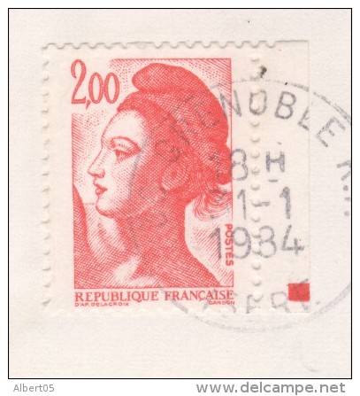 Liberté De Delacroix 2F Rouge Issue De Carnet (Carré Rouge) Sur Lettre Grenoble 31 1 84 - - 1961-....