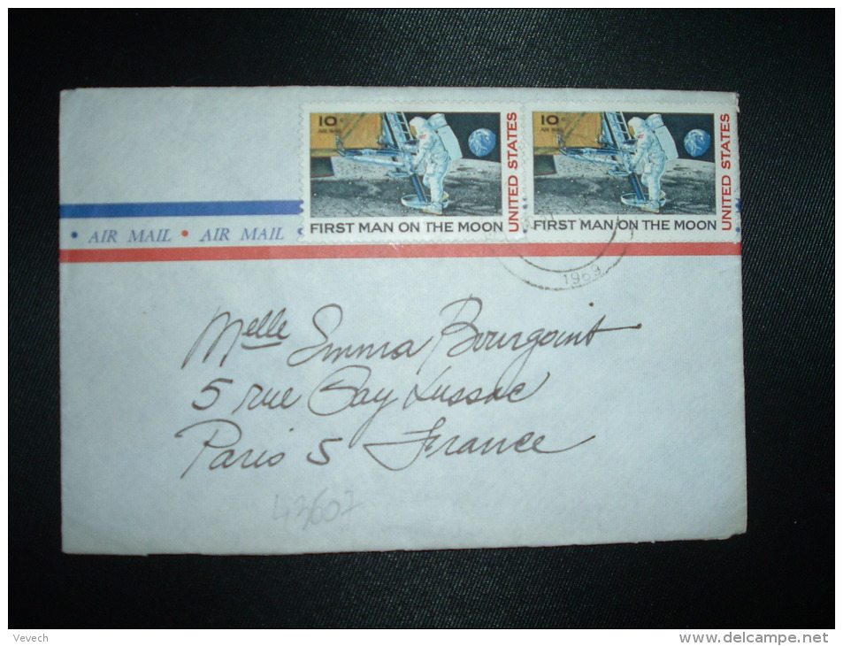 LETTRE TP USA FIRST MAN ON THE MOON 10 X2 OBL. DC 31 1969 - Amérique Du Nord