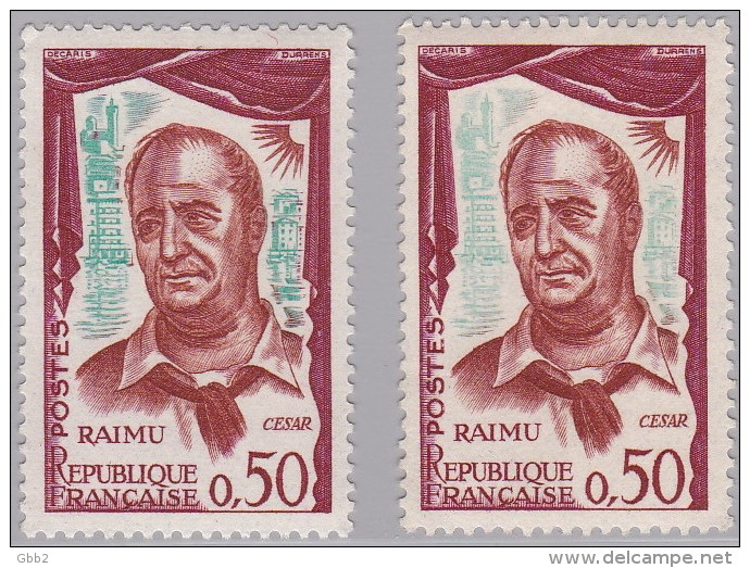 FRANCE - YT N° 1304a "RAIMU DANS LE RÔLE DE CESAR" Fond Vert Très Pale Neuf LUXE Vendu Avec Le Timbre Normal. A Saisir. - Unused Stamps