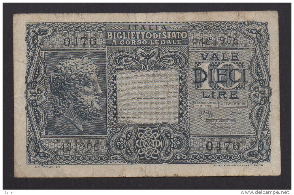 ITALIA REGNO  L. 10  GIOVE 23/11/1944  BB - Italië – 1 Lira