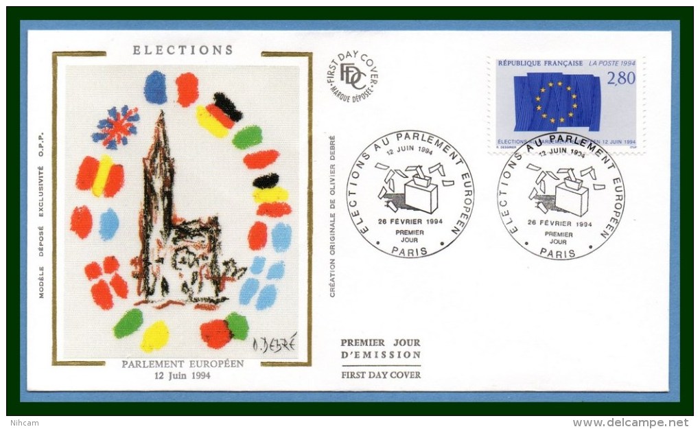 FDC Silk Soie Elections Au Parlement Européen 1994 N° 2860 - 1990-1999