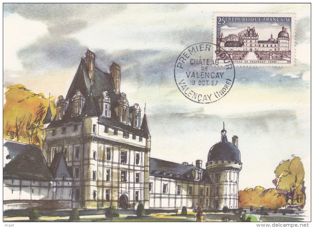 Carte-Maximum FRANCE N° Yvert 1128 (Château De VALENCAY) Obl Sp Ill Ier Jour - 1950-1959
