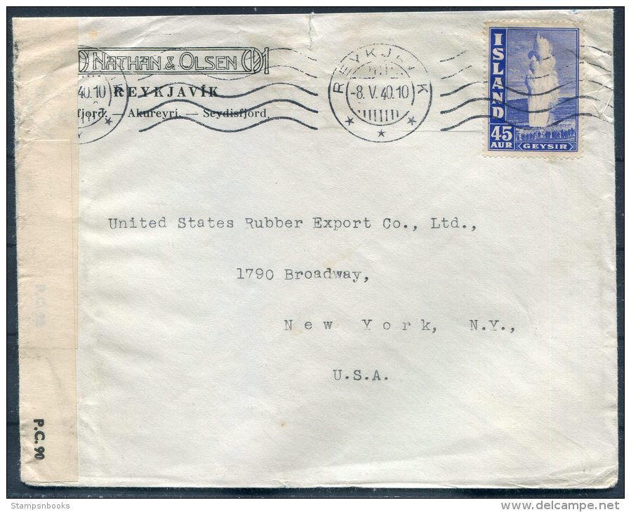 1940 Iceland Censor Cover Reykjavik -  New York, USA - Covers & Documents