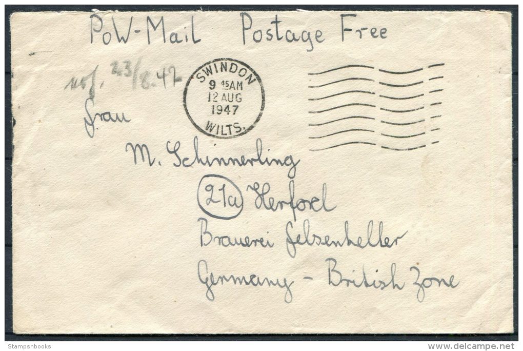 1947 GB Swindon P.O.W. Prisoner Of War Lodge Farm Camp, Lambourne, Berks - Germany - Covers & Documents