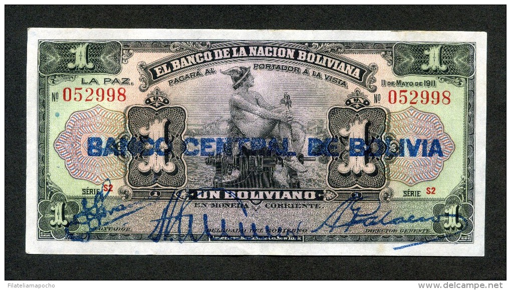 Billete De "1 Boliviano" Editado En 1911, Denominados "Mercurios Con Sobresello". - Bolivien