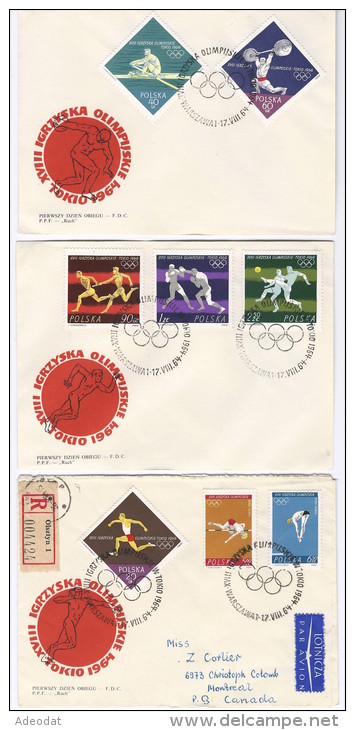 POLAND 1964 TOKYO OLYMPICS 3 FDC - Summer 1964: Tokyo