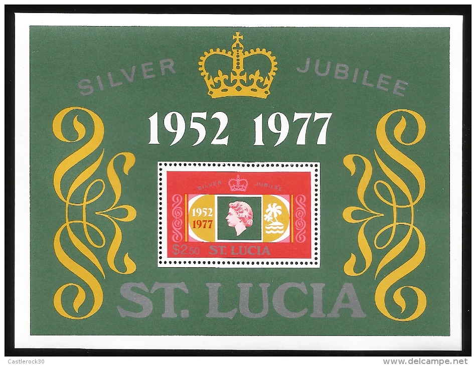 E)1977 ST. LUCIA, QUEEN ELIZABETH II, SILVER JUBILEE, CROWN,  IMPERFORATED, SOUVENIR SHEET, MNH - St.Lucia (...-1978)