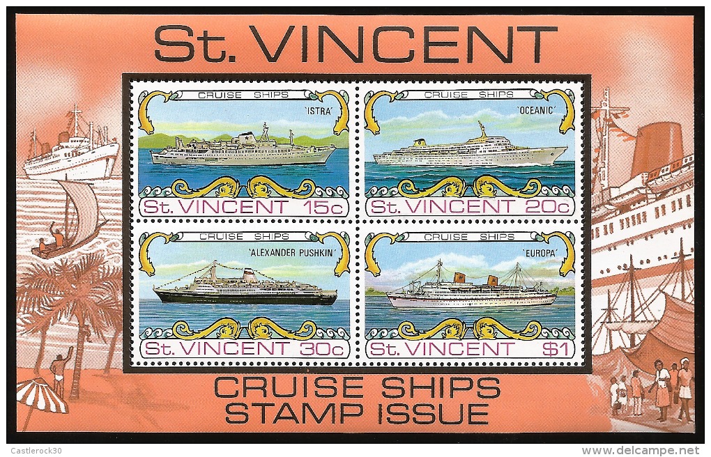 E)1984 ST. VINCENT, CRUISE SHIPS, ISTRA, OCEANIC, ALEXANDER PUSHKIN, EUROPA,  IMPERFORATED,SOUVENIR SHEET, MNH - St.Vincent (...-1979)
