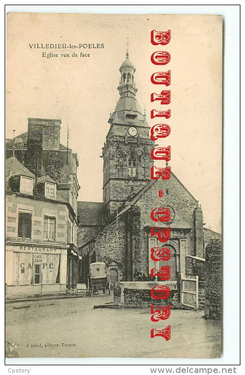 RARE 50 - VILLEDIEU Les POELES - CACHET HOPITAL TEMPORAIRE COMP. N° 38 < RESTAURANT Et CAFE LEMAIRE Et  FACE De L´EGLISE - Villedieu