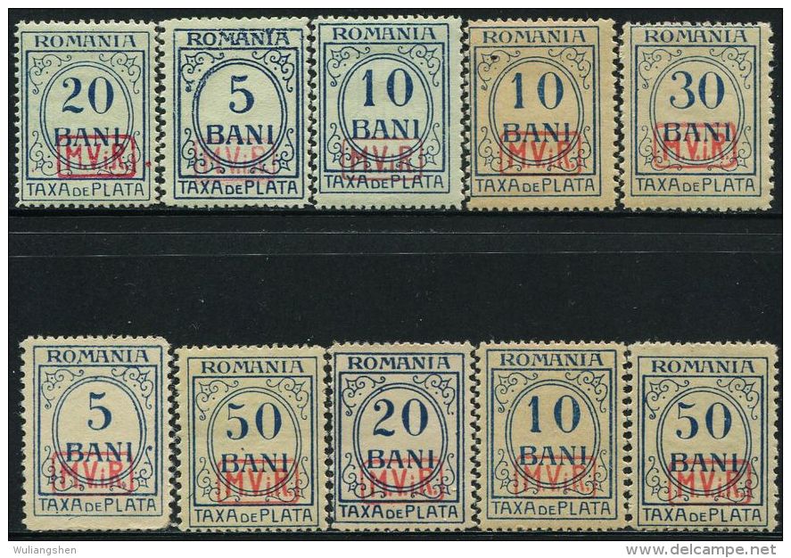 RA0375 Romania 1918 Postage Due Stamps 10v No Gum MH - Ungebraucht