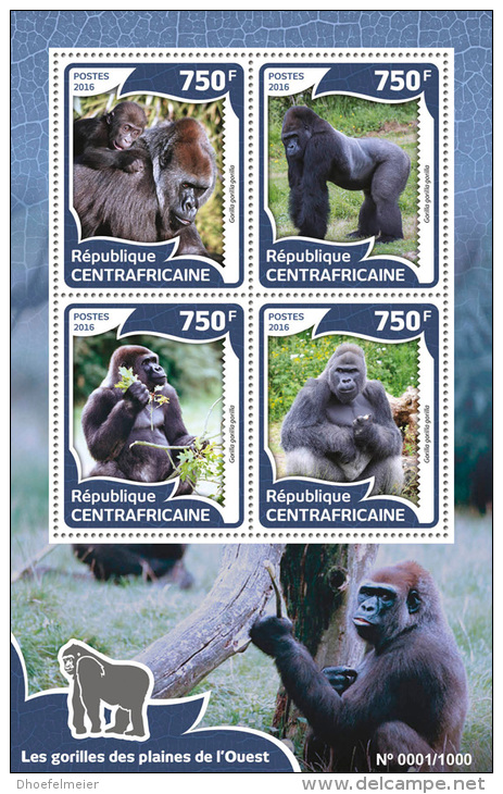 CENTRAL AFRICA 2016 ** Gorillas M/S - OFFICIAL ISSUE - A1609 - Gorilles