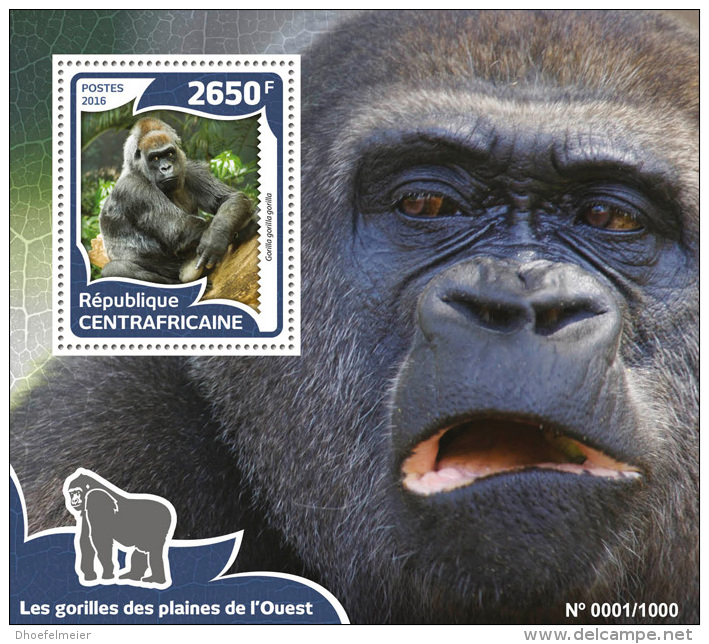 CENTRAL AFRICA 2016 ** Gorillas S/S - OFFICIAL ISSUE - A1609 - Gorilles