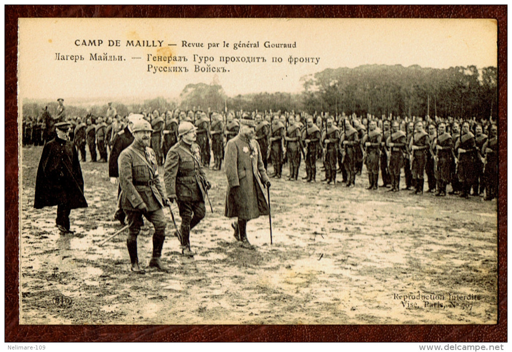 Cpa MILITARIA GUERRE 1914 TROUPES RUSSES CAMP DE MAILLY REVUE PAR LE GENERAL GOURAUD - Manovre