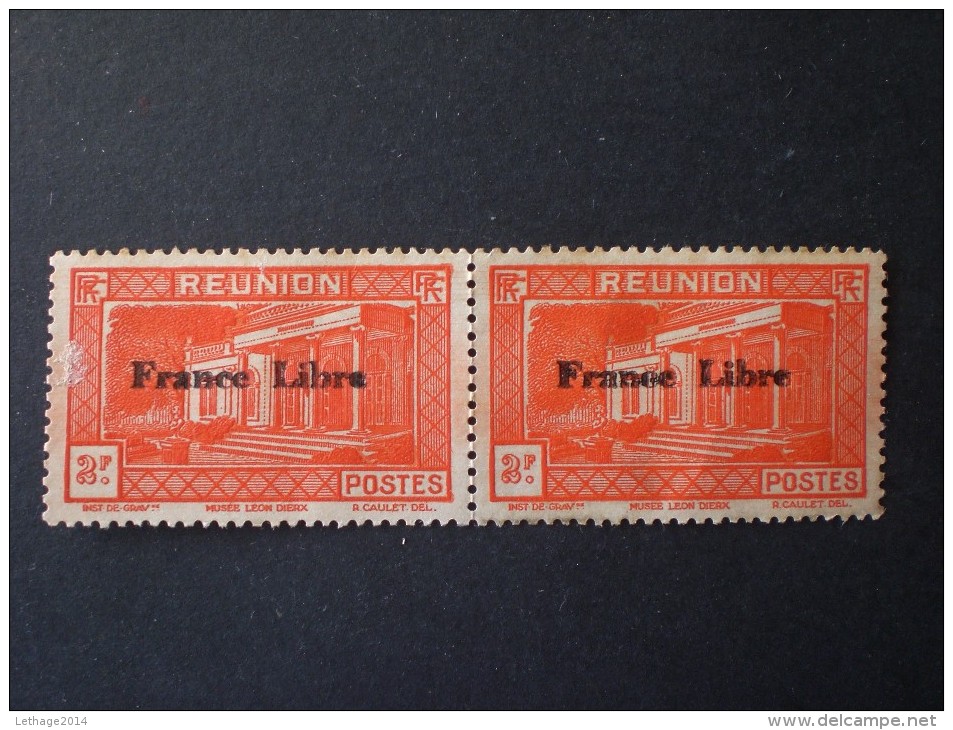 STAMPS REUNION ISLAND 1943 TIMBRES 1933-39 SURCHANGES FRANCE LIBRE MNG ERROR "E" LIBRE - Nuovi