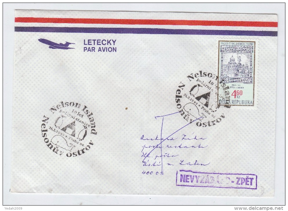 Czech Republic AIRMAIL COVER NELSON ISLAND WHALE PENGUIN 1999 - Altri & Non Classificati