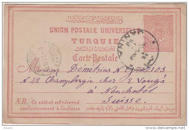 Turkey Ottoman Emp. Occ. Greece PS 1898 Janina To Suisse - Ioannina