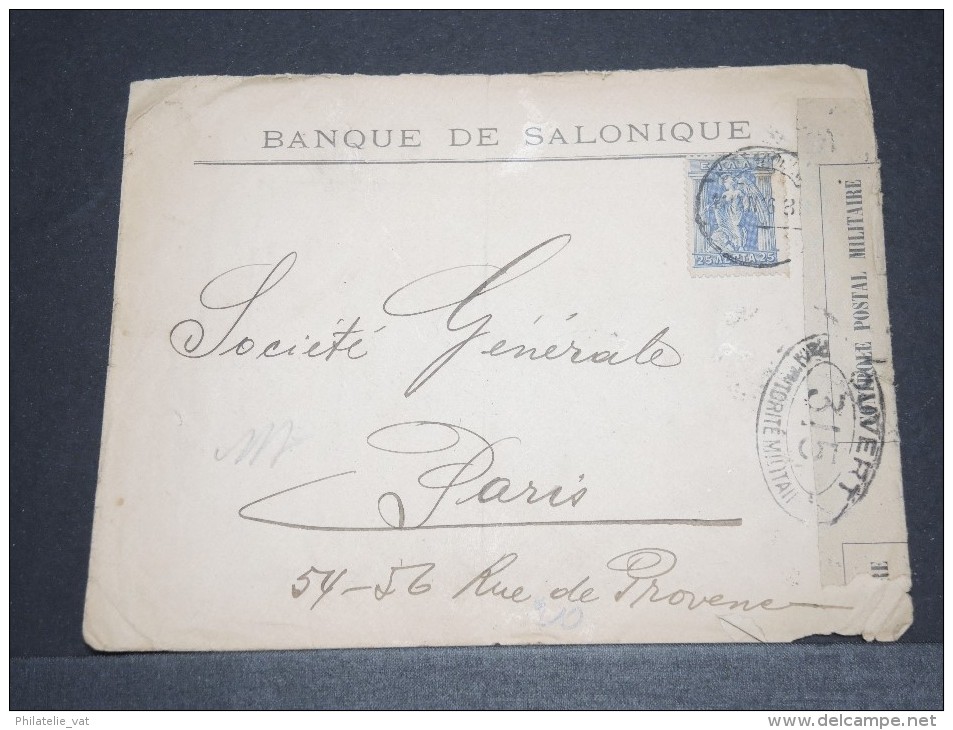 GRECE - Env Avec Censure Militaire De La Banque De Salonique Pour Paris - 1916 - A Voir - P17277 - Storia Postale