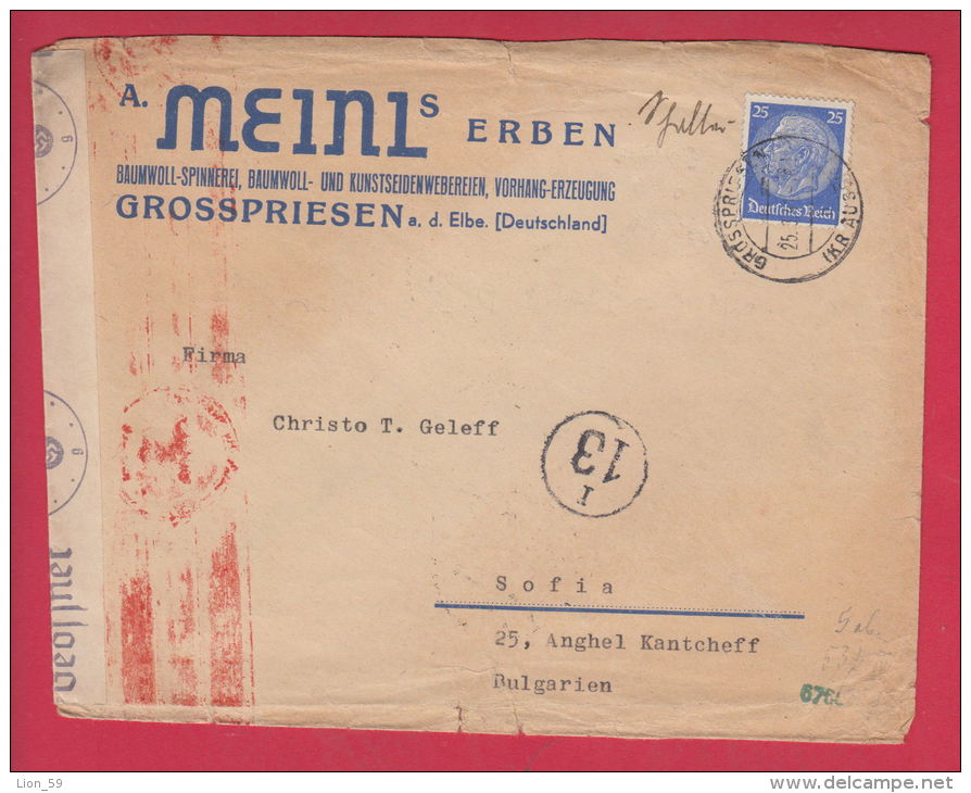 204253 / WW2 - 1941 - 25 Pf. A. MEINIS Reklame Grosspriesen Elbe - Velke Brezno ( Czechoslovakia ) - SOFIA Germany - Briefe U. Dokumente