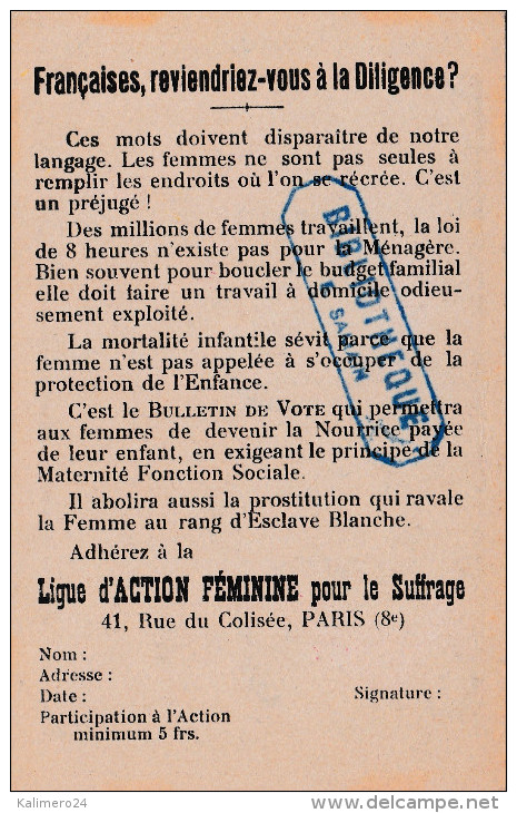 - ILLUSTRATEUR - Ligue D´Action Féminine Pour Le Suffrage , Carte Politique , Francaises ,reviendrez Vous à La La Dilige - Other & Unclassified