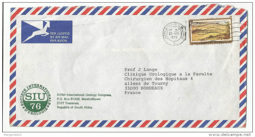 AFRIQUE DU SUD LETTRE DE JOHANNESBURGH POUR LA FRANCE 1975 - Lettres & Documents