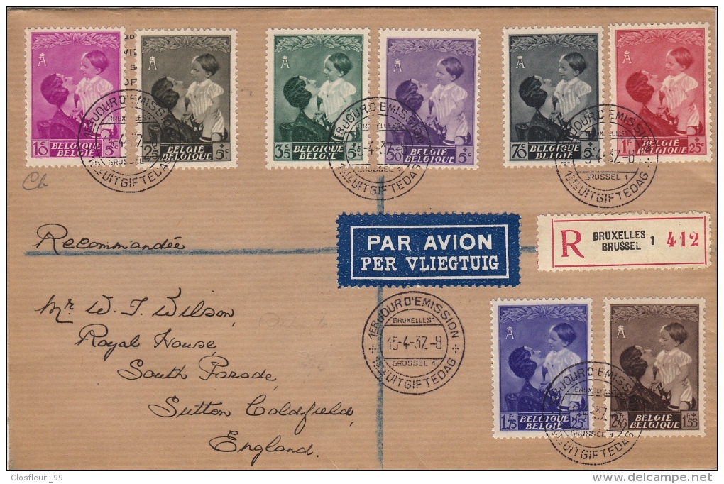 Superbe Lettre FDC Recommandée Reine Astrid  à "Royal House", 15.4.37 Avec Cachet D´arrivée - Covers & Documents