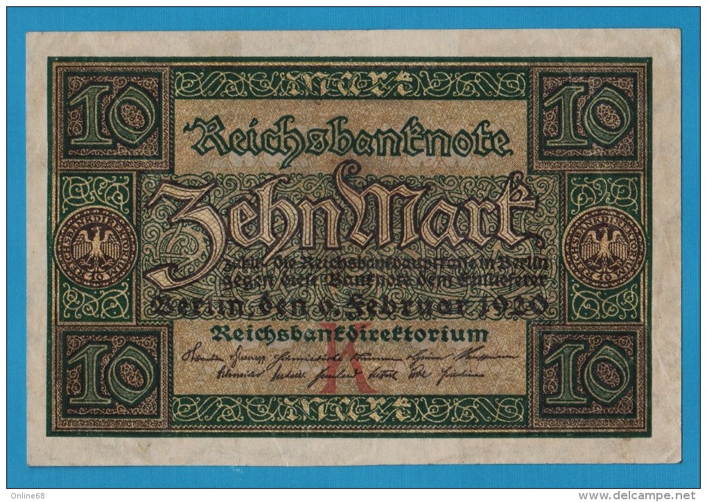 DEUTSCHES REICH 10 MARK 06.02.1920 LETTER K  Alpha W.8132677   P#67a - 10 Mark