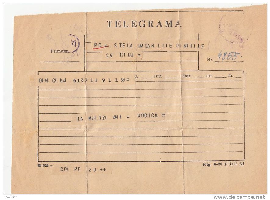 TELEGRAMME SENT LOCAL IN CLUJ NAPOCA, ROMANIA - Telégrafos