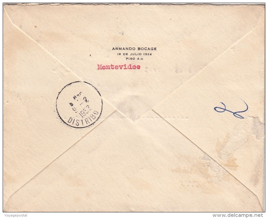 Lettre CaD Montevideo Pour La France 1952 - Uruguay