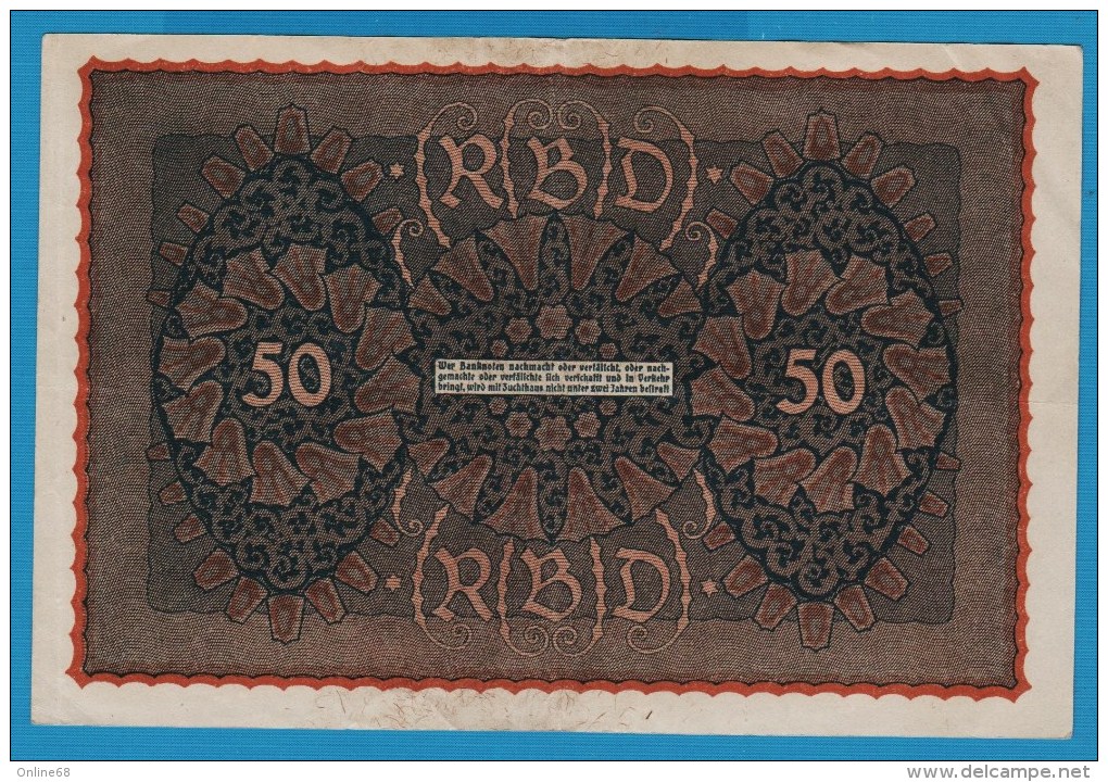 DEUTSCHES REICH 50 MARK 24.06.1919 REIHE 1 Alpha KG A #602762   P# 66 - 50 Mark