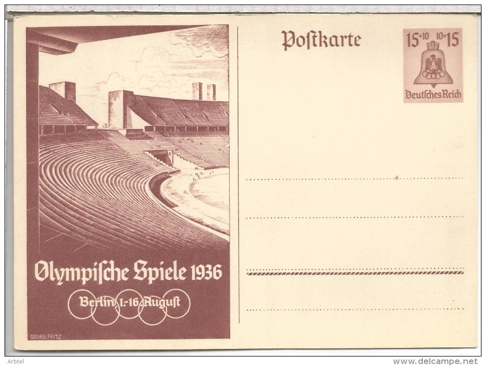 ALEMANIA ENTERO POSTAL JUEGOS OLIMPICOS DE BERLIN 1936 15+10 ESTADIO OLIMPICO - Ete 1936: Berlin