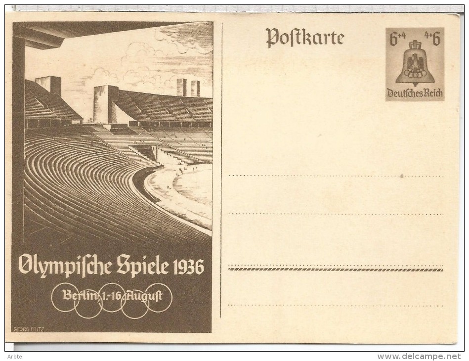 ALEMANIA ENTERO POSTAL JUEGOS OLIMPICOS DE BERLIN 1936 6+4 ESTADIO OLIMPICO - Ete 1936: Berlin