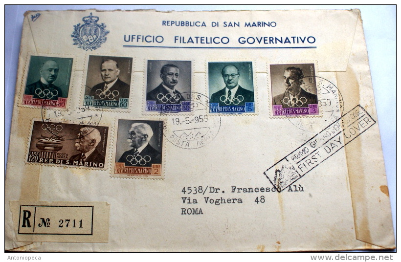 SAN MARINO 1969 - FDC SERIE COMPLETA PREOLIMPICA 7 VALORI , RACCOMANDATA VIAGGIATA - Storia Postale