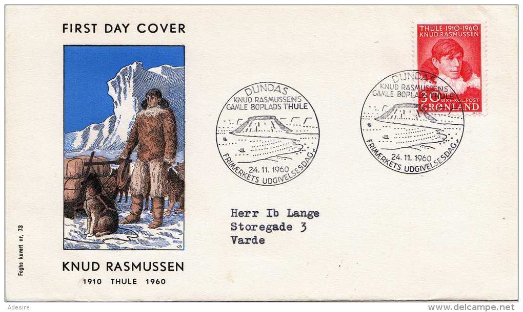 GRÖNLAND 1960 - First Day Cover Knud Rasmussen, 30 Öre Marke - FDC