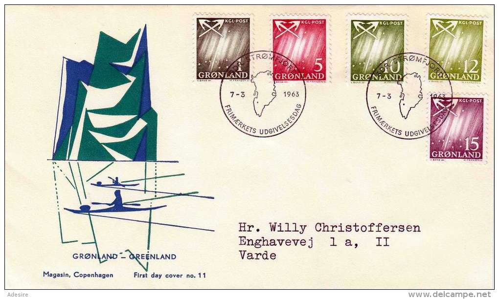 GRÖNLAND 1963 - First Day Cover, 5 Fach Frankierung - FDC