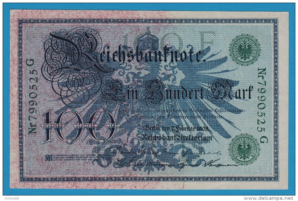 DEUTSCHES REICH 100 MARK 7.02.1908  Alpha 7990525G  P#34 - 100 Mark