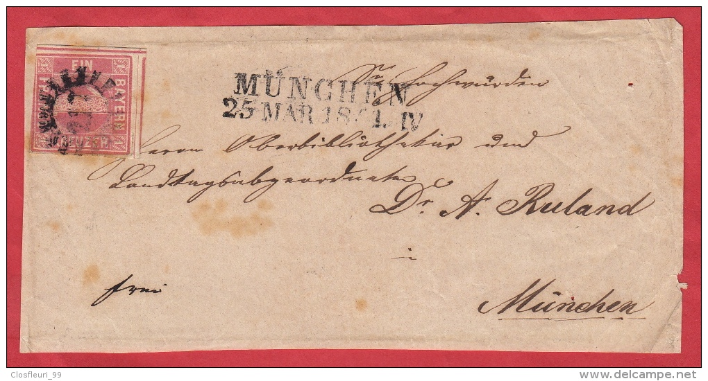 Brief Von Münich 25 MAR 1854 / Ein Silber Bayern / D.h. Vorseite Des Briefes - Otros & Sin Clasificación